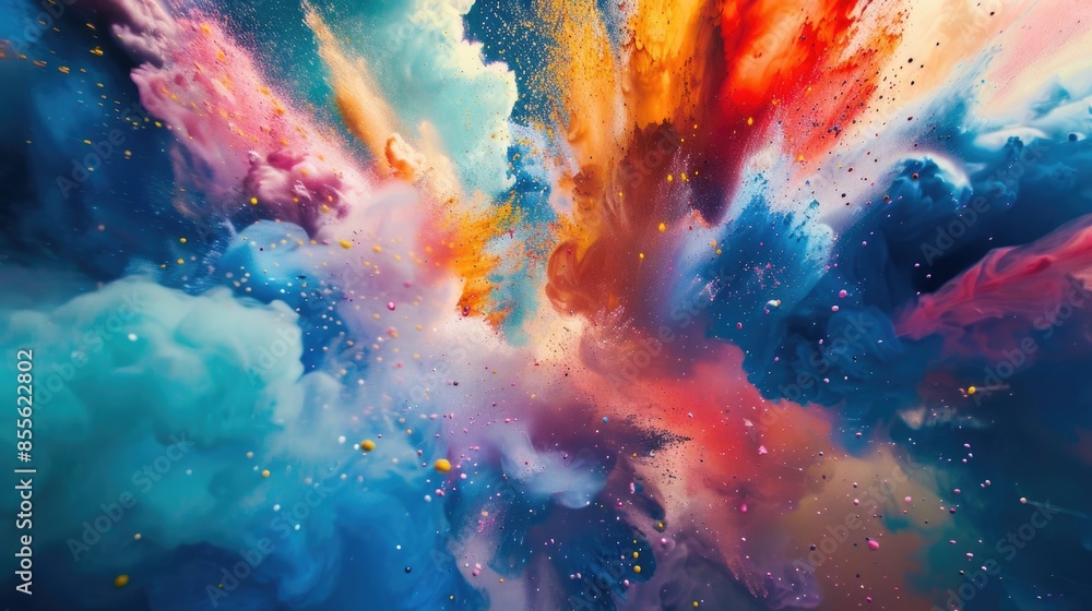 Poster a vibrant and dynamic image of paint exploding in a burst of color, perfect for use in creative proj