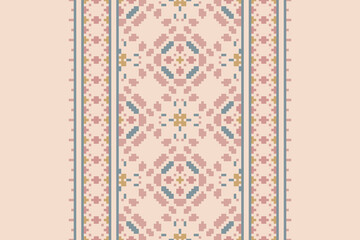 Geometric ethnic oriental seamless pattern traditional Design for background, carpet, wallpaper, clothing, wrapping, Batik, fabric, vector, illustration, boho embroidery style.