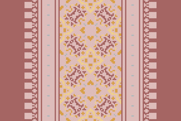 Obraz premium Geometric ethnic oriental seamless pattern traditional Design for background, carpet, wallpaper, clothing, wrapping, Batik, fabric, vector, illustration, boho embroidery style.
