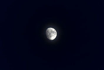 Scenic view of crescent moon with craters on a spring night at Swiss City of Zürich. Photo taken June 18th, 2024, Zurich, Switzerland.