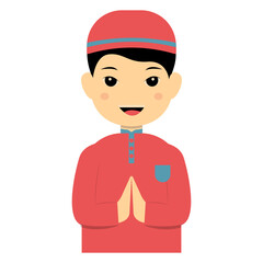 Muslim Greeting Pose Character. Vector Illustration in Flat Cartoon Style.