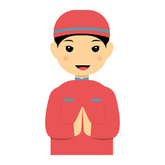 Muslim Greeting Pose Character. Vector Illustration in Flat Cartoon Style.