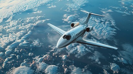 Naklejka premium Realistic photo of White Luxury generic design private jet flying over the earth