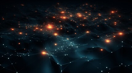 Abstract Representation of Digital Network with Glowing Nodes and Connections.