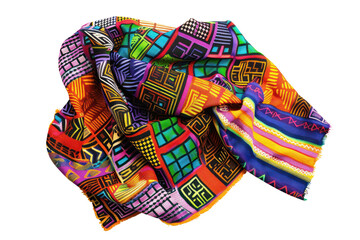 Vibrant, colorful fabric scarf with traditional ethnic patterns, perfect for fashion and accessory design use.