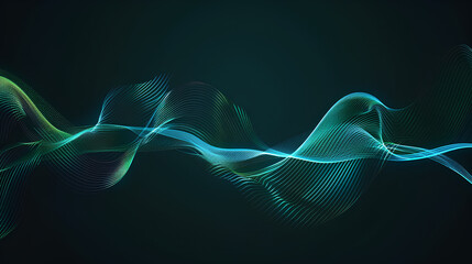 Vector abstract light lines wavy flowing dynamic in blue green colors isolated on black background for concept of AI technology, digital, communication, 5G, science, music