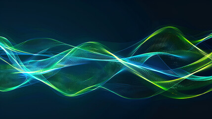 Vector abstract light lines wavy flowing dynamic in blue green colors isolated on black background for concept of AI technology, digital, communication, 5G, science, music