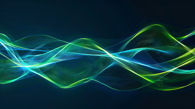Vector abstract light lines wavy flowing dynamic in blue green colors isolated on black background for concept of AI technology, digital, communication, 5G, science, music
