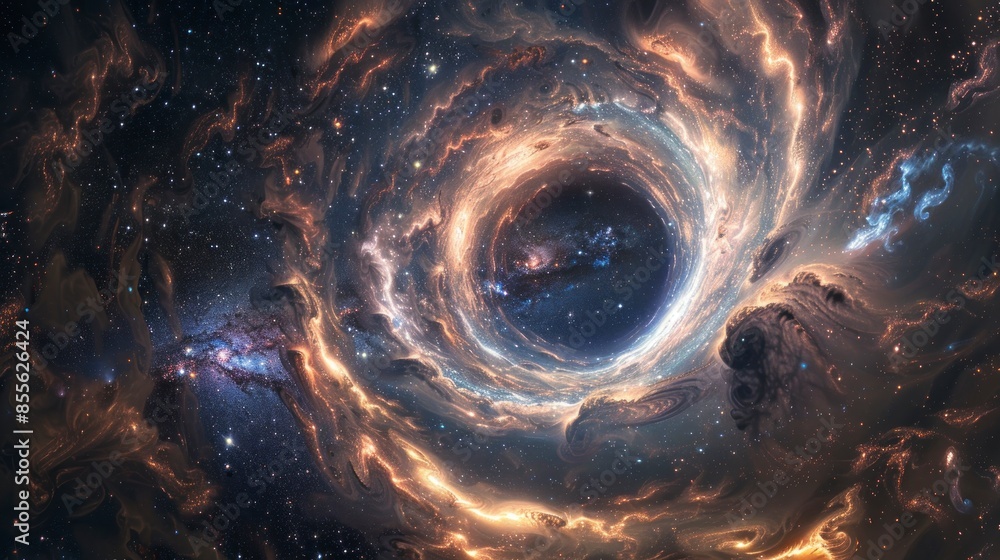 Wall mural cosmic artwork depicting stars swirling in a galactic vortex.