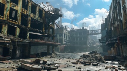 Fototapeta premium City building destroyed apocalyptic war and future disasters. AI generated