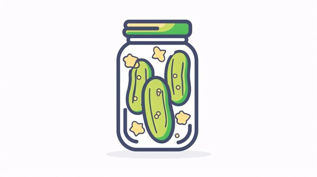 Linear style icon of a jar filled with preserved cucumbers, with adjustable line thickness.