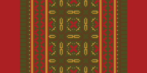 Traditional ethnic motifs ikat geometric fabric pattern cross stitch. Ikat embroidery Ethnic oriental Pixel navy blue background. Abstract,vector,illustration. Texture,scarf,decoration,wallpaper.