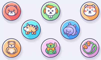 A vector illustration of cute flat icons set animal