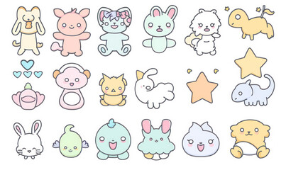 A vector illustration of cute flat icons set animal