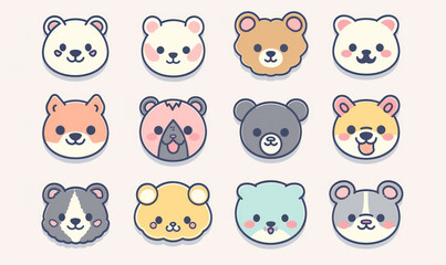 A vector illustration of cute flat icons set animal