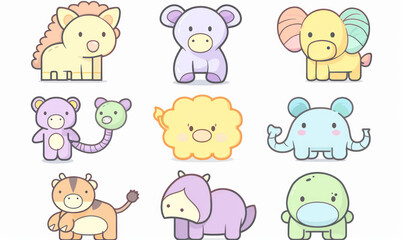 A vector illustration of cute flat icons set animal