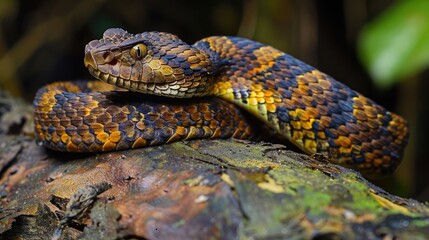 Fototapeta premium An adult venemous male Borneo temple viper (Tropidolaemus subannulatus), Bako National Park, Sarawak, Borneo, Malaysia
