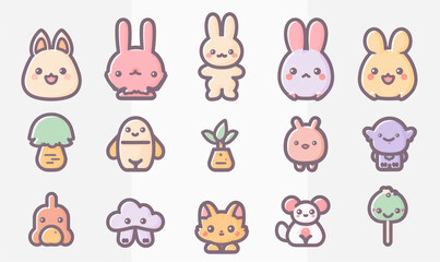 A vector illustration of cute flat icons set animal