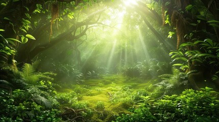 Lush forest backdrop with woven natural fibers