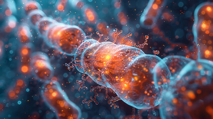 Obraz premium A photorealistic image of a probiotic capsule bursting open, releasing a cloud of colorful particles resembling bacteria