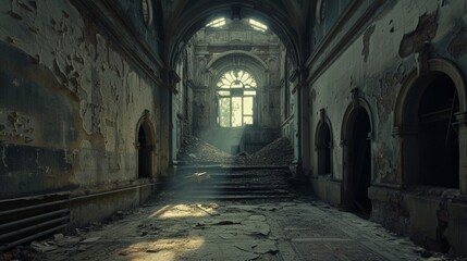Fototapeta premium Abandoned Grand Hall - Echoes of a Forgotten Past