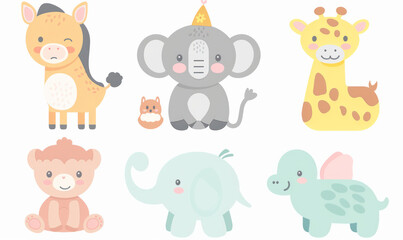 Obraz premium A vector illustration of cute flat icons set animal