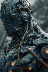 Fototapeta premium Unsettling Fusion of Cybernetic Organism and Mechanical Machine in Hyper-detailed 3D Render