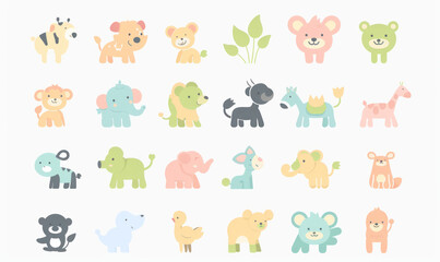 A vector illustration of cute flat icons set animal