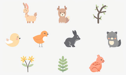 Naklejka premium A vector illustration of cute flat icons set animal