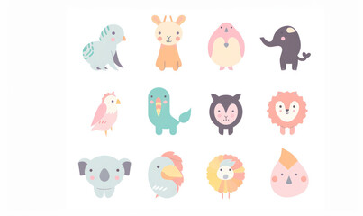 Fototapeta premium A vector illustration of cute flat icons set animal
