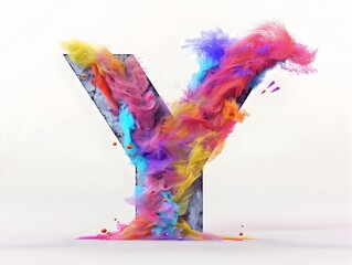 Obraz premium Vibrant 3D Rendered Mist Forming the Letter Y in a Surreal Colorful Scene