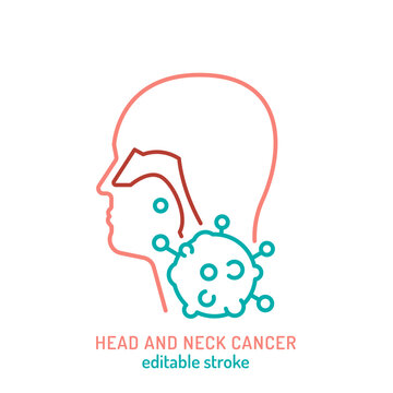 Head and neck malignancy. Oropharyngeal cancer. Oncology linear pictogram.