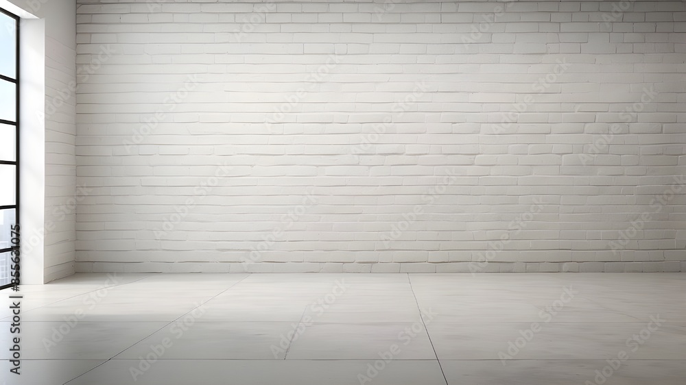 Poster depiction of an empty architecture background with a concrete floor and white brick walls