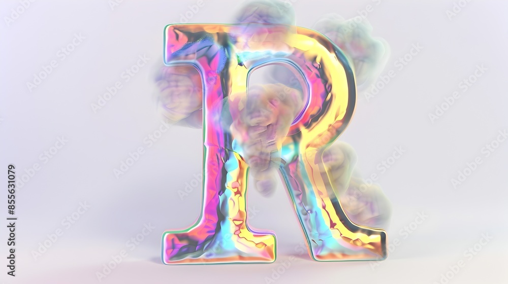 Poster vibrant iridescent vapor letter r 3d render with soft colorful effect