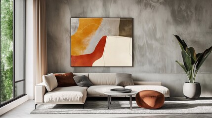 Designer Interior with Abstract Geometric Painting
