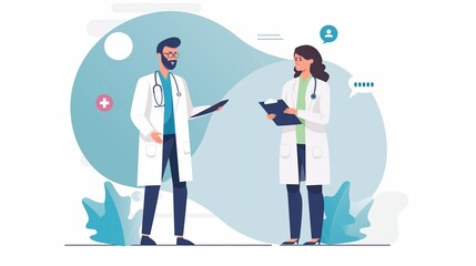 Dynamic Dialogue: Cartoon Doctors Meet on Abstract Background, Deliberating Patient Treatments, Medical Staff Engaging in Professional Discourse and Coordination
