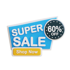 3d Super Sale 60 percent icon. Suitable for promotions, discounts, sales, and marketing materials. Great for online shops.