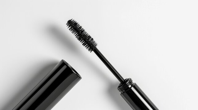 Fototapeta Mascara tube and wand exposed against white backdrop