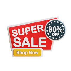 3d Super Sale 80 percent icon. Suitable for promotions, discounts, sales, and marketing materials. Great for online shops.