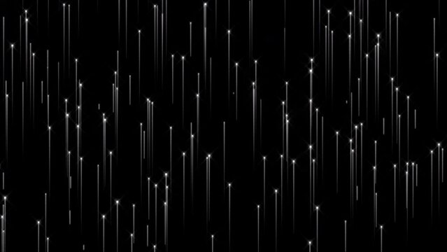 Abstract visualization of falling light streaks with white  hues on a black background. Suitable for use in backgrounds, tech themes, and digital art projects