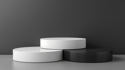 3d black and white round podium, pedestal for displaying product presentations, awards