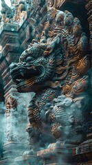 Fototapeta premium Mystical Dragon Guardian Sculpture Protecting Ancient Temple