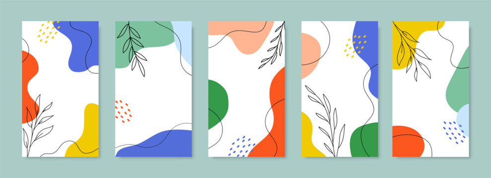 Set of editable social media story templates. Abstract background of hand drawn organic shapes in pastel colors. Trendy design for social media stories. Vector Illustration