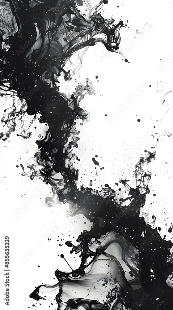 Poster dynamic abstract ink splash frame on isolated white background