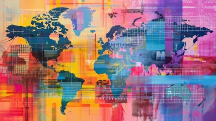 Interconnectedness and globalization in a mixed media composition.