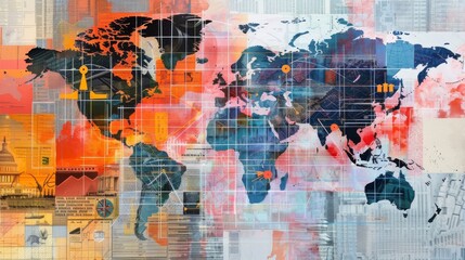 Fototapeta premium Interconnectedness and globalization in a mixed media composition.