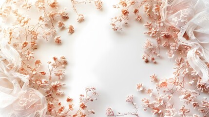 Fototapeta premium Romantic Lace Frame with Delicate Floral Patterns on White Background