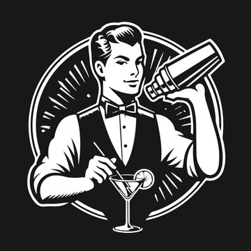 bartender mixing cocktails for logo design