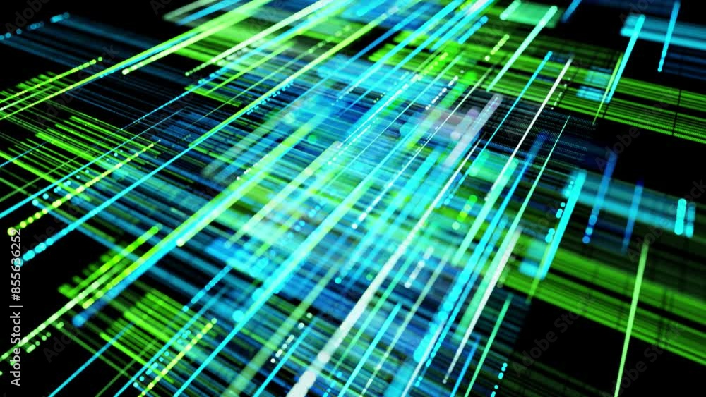 Aufkleber info blue green concept. vj loop hologram abstract background with light grid, neon lines and dots, 