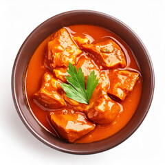 Indian foods isolated on a white background butter chicken curry and rice